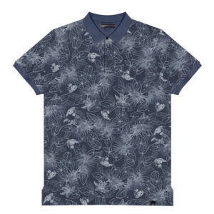 Camisa Polo Masculina Floral Azul