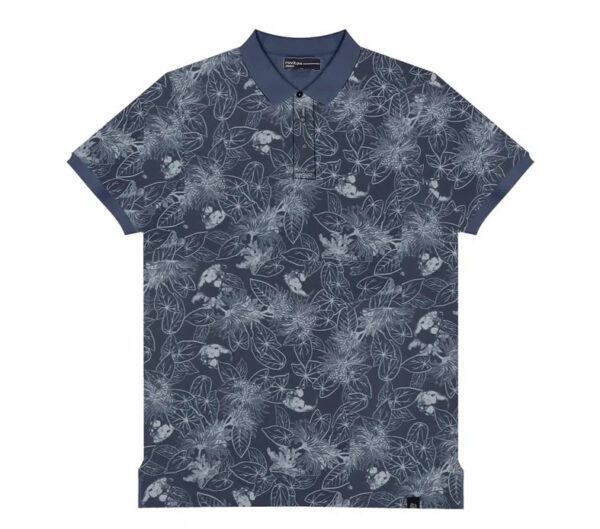 Camisa Polo Masculina Floral Azul